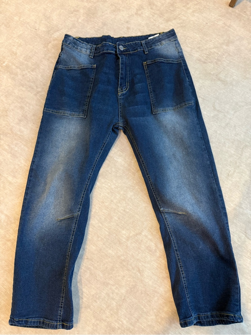 Unbranded XL Blue Utility Jeans Cargo Pocket Denim Stretch Workwear Y2K